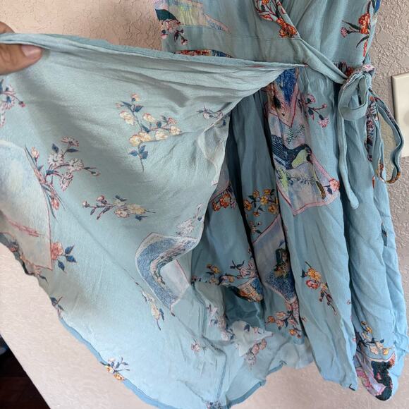 Maeve Anthropology Size 4 Rosalia Wrap Dress Blue Floral Ruffled Sleeveless - Picture 5 of 10